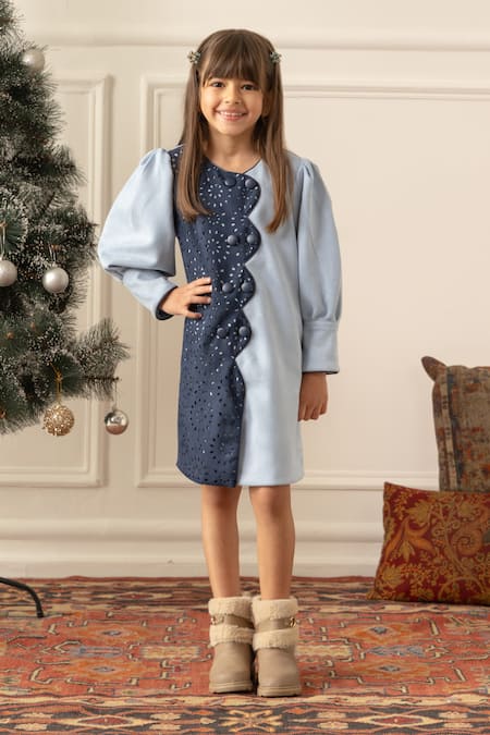 Risa Dreamworld Ice Blue Suede Cutwork Dress 