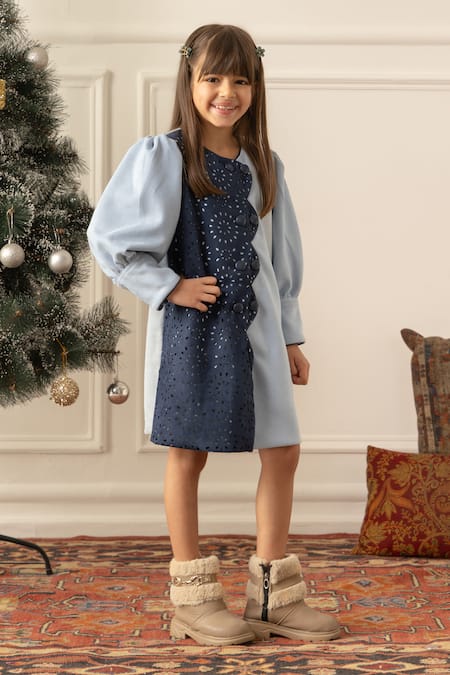 Buy_Risa Dreamworld_Blue Suede Cut Work Ice Dress _Online_at_Aza_Fashions