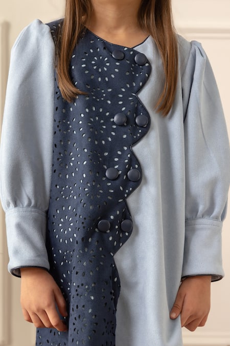 Shop_Risa Dreamworld_Blue Suede Cut Work Ice Dress _Online_at_Aza_Fashions