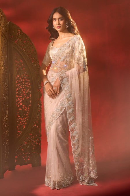 Azeera Floral Work Saree With Unstitched Blouse Piece 