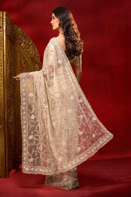 Azeera Floral Embroidered Saree With Unstitched Blouse Piece 