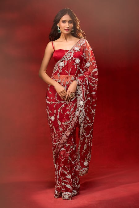 Azeera Floral Net Saree With Unstitched Blouse Piece 