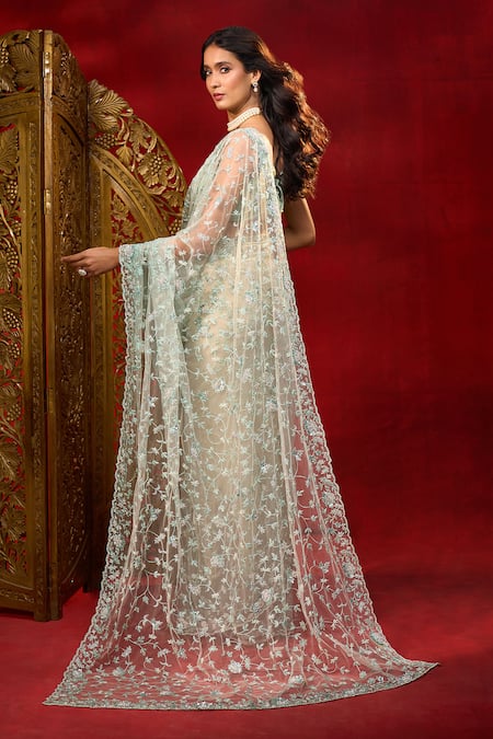 Azeera Embroidered Net Saree With Unstitched Blouse Piece 