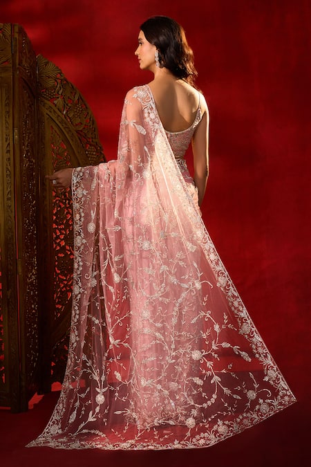 Azeera Floral Work Net Saree With Unstitched Blouse Piece 