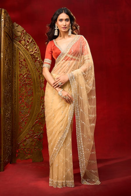Azeera Embroidered Work Saree With Unstitched Blouse Piece 
