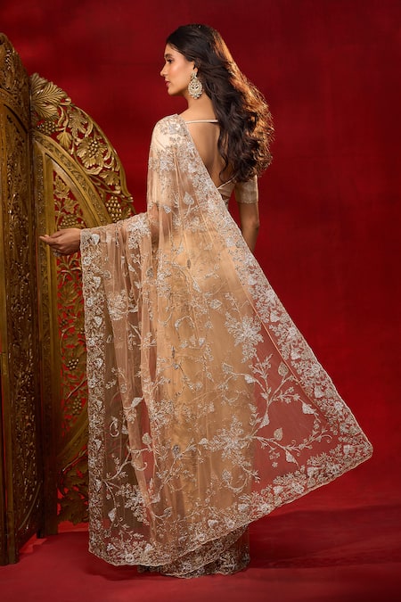 Azeera Floral Work Net Saree With Unstitched Blouse Piece 