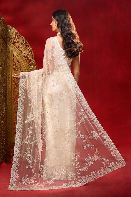 Azeera Hand Work Net Saree With Unstitched Blouse Piece 