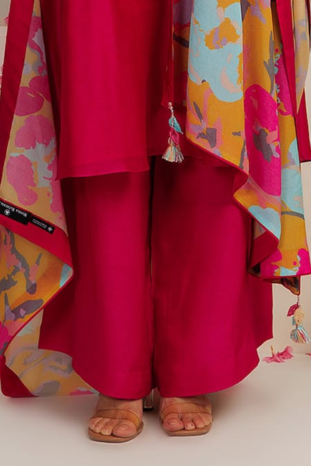 Monika Mathuria Datta_Pink Chanderi, Georgette Embroidery, Tassels V-neck Printed Dupatta And Kurta Set _Online_at_Aza_Fashions