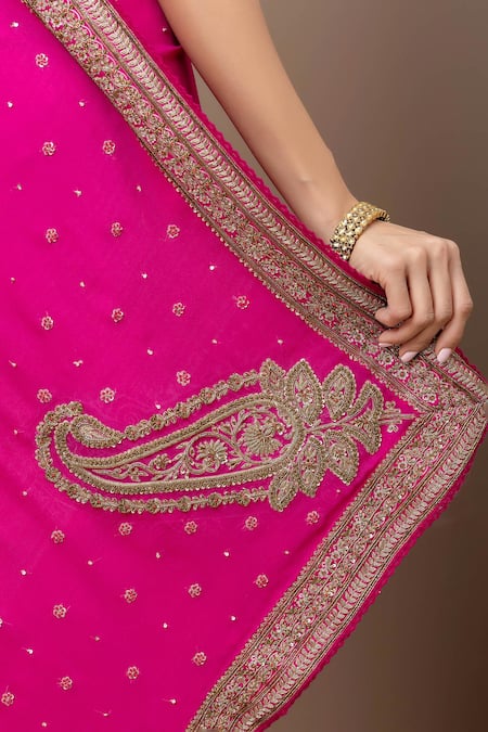 Shop_Monika Mathuria Datta_Pink Georgette, Silk, Shantoon Embroidery, Sequins, Zari, Blouse And Saree _Online_at_Aza_Fashions