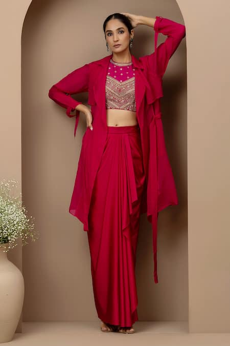 Monika Mathuria Datta Embroidered Halter Blouse & Dhoti Skirt Set 