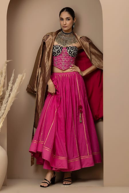 Monika Mathuria Datta Aari Embroidered Corset Lehenga Set 