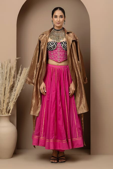 Monika Mathuria Datta Aari Embroidered Corset Lehenga Set 