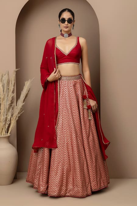 Monika Mathuria Datta Chevron Pattern Lehenga Set 
