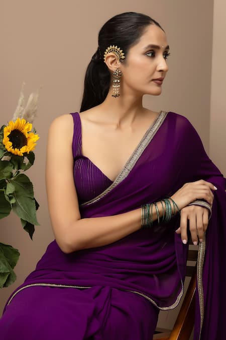 Buy Monika Mathuria Datta Purple Georgette, Dupion Sweetheart Neck Dupka Saree And Tailored Blouse Online at Aza Fashions Buy_Monika Mathuria Datta_Purple Georgette, Dupion Sweetheart Neck Dupka Saree And Tailored Blouse _Online_at_Aza_Fashions