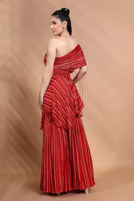 Shreya J Label Ruched One Shoulder Tunic & Sharara Set 