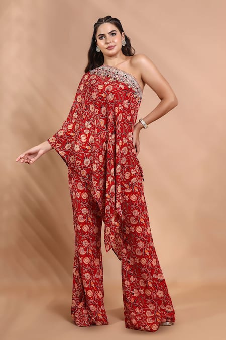 Shreya J Label Floral One Shoulder Tunic Set 