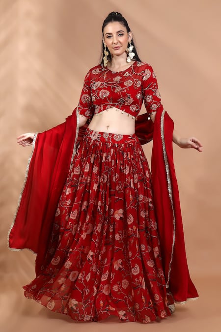 Shreya J Label Floral Printed Lehenga Blouse Set 
