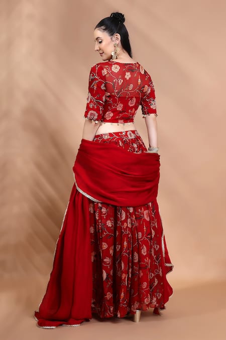 Shreya J Label Floral Printed Lehenga Blouse Set 