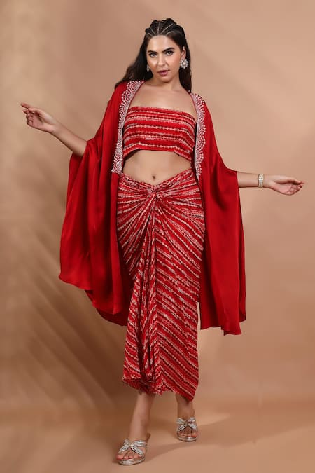 Shreya J Label Ladderprint Cape & Skirt Set 