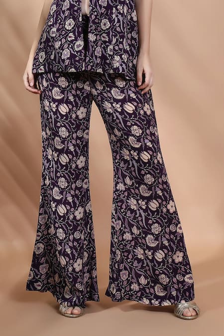 Shreya J Label_Purple Crepe Embroidery, Sequins V-neck Floral Hand Kurta Set _at_Aza_Fashions