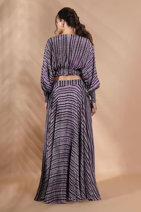 Shreya J Label Printed Cropped Top & Skirt Set 