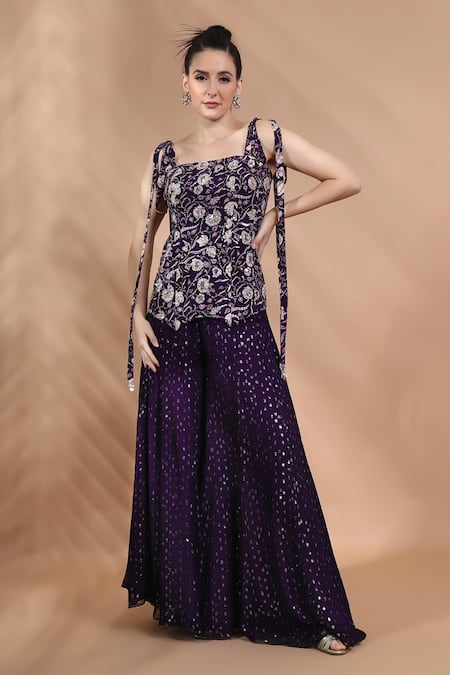 Shreya J Label Floral Cord Corset & Shimmer Pant Set 