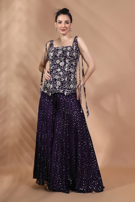 Shreya J Label Floral Cord Corset & Shimmer Pant Set 