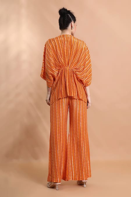 Shreya J Label Printed Draped Kaftan Tunic Set 