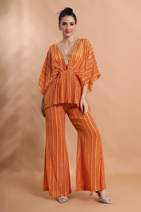 Shreya J Label Printed Draped Kaftan Tunic Set 