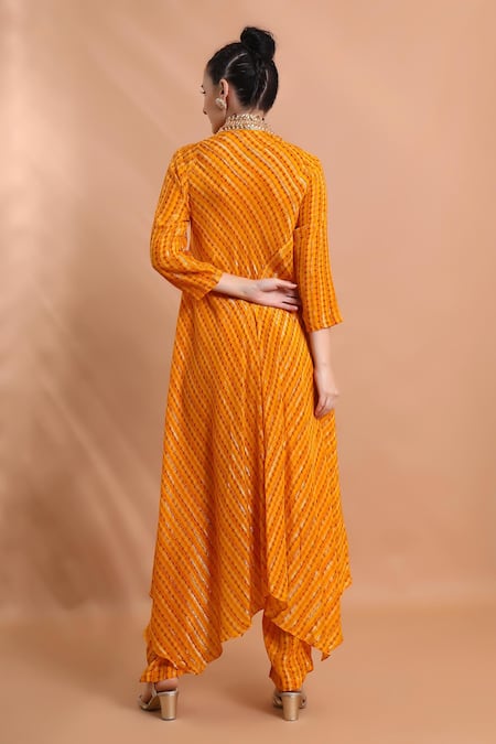 Shreya J Label Striped Asymmetric Tunic & Pant Set 