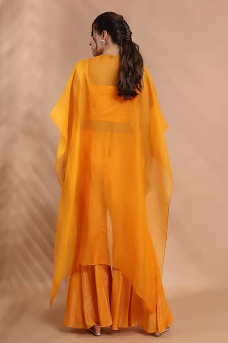 Shreya J Label Hand Embroidered Organza Cape Set 