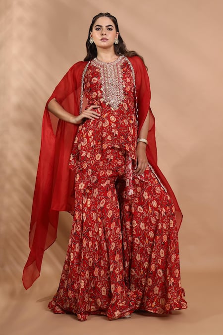 Shreya J Label Hand Embroidered Kurta Sharara Set 