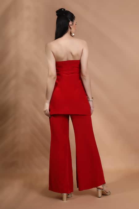 Shreya J Label Embroidered Strapless Kurta & Pant Set 