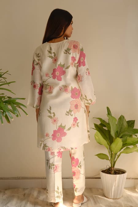 Juanita By Shubhda Floral Hand Block Print Kurta & Pant Set 