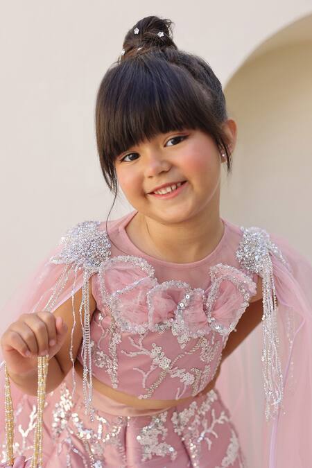 Janyas Closet_Pink Satin Sequins, Embroidery Sparkle Lehenga And Blouse Set _Online_at_Aza_Fashions