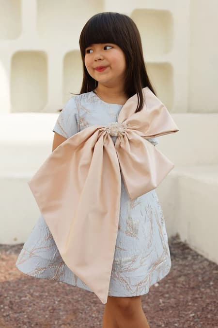 Tiny Pants Cinderellas Blue Jacquard Bow Dress