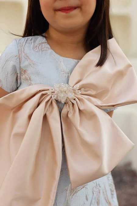 Janyas Closet_Blue Jacquard, Satin, Shantoon Bows, Beads Cinderellas Dress _Online_at_Aza_Fashions