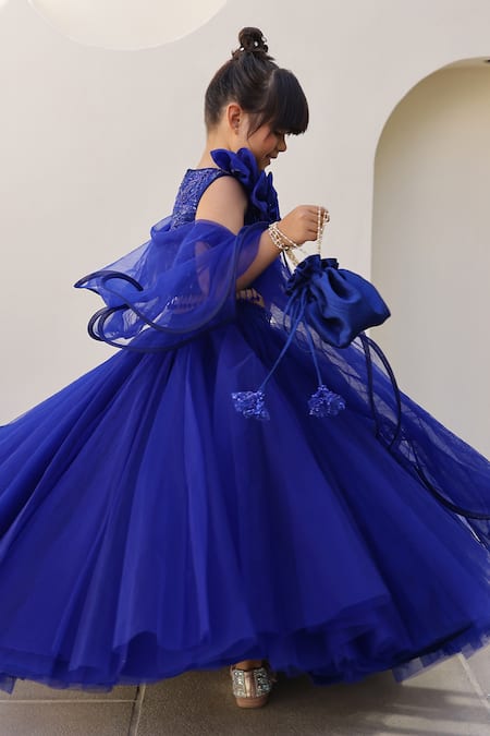 Tiny Pants Blue Net, Silk Sequins, Fabric Flowers, Ruffles Pearl Embroidered Lehenga Set Online at Aza Fashions Tiny Pants_Blue Net, Silk Sequins, Fabric Flowers, Ruffles Pearl Embroidered Lehenga Set _Online_at_Aza_Fashions