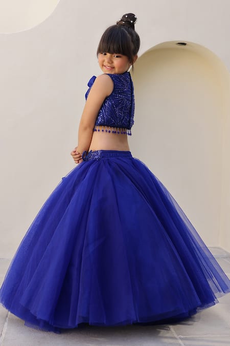Buy Tiny Pants Blue Net, Silk Sequins, Fabric Flowers, Ruffles Pearl Embroidered Lehenga Set Online at Aza Fashions Buy_Tiny Pants_Blue Net, Silk Sequins, Fabric Flowers, Ruffles Pearl Embroidered Lehenga Set _Online_at_Aza_Fashions