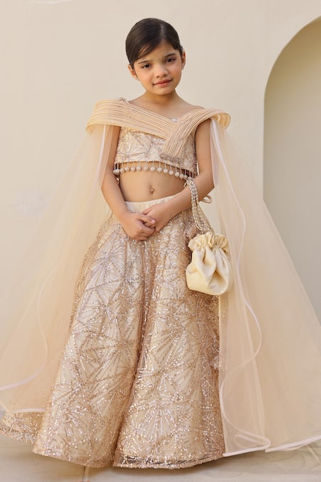 Janyas Closet Gold Sparkle Sequin Lehenga & Blouse Set 