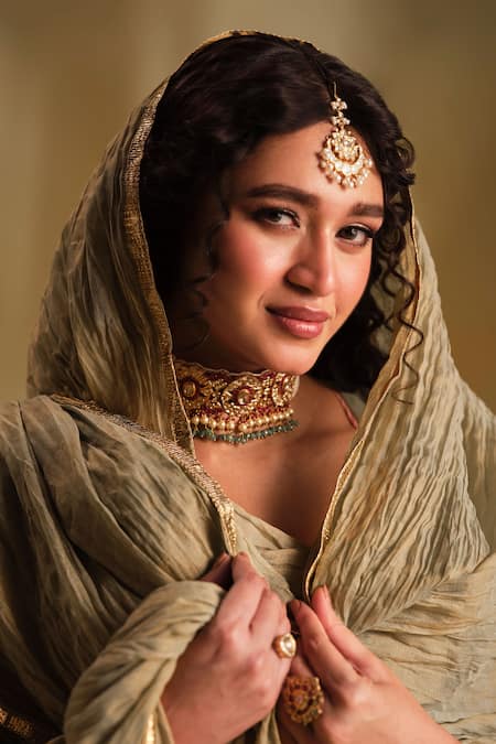 Shop Almaari By Pooja Patel Green Silk Gota Patti, Tassels Square Neck Embroidered Anarkali Set Online at Aza Fashions Shop_Almaari By Pooja Patel_Green Silk Gota Patti, Tassels Square Neck Embroidered Anarkali Set _Online_at_Aza_Fashions