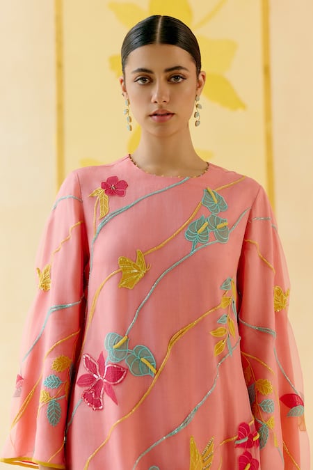 I Am Design Pink Silk Organza Applique, Embroidery, Sequins Bougainvillea Leher Kurta Set at Aza Fashions I Am Design_Pink Silk Organza Applique, Embroidery, Sequins Bougainvillea Leher Kurta Set _at_Aza_Fashions