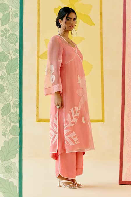 I Am Design Cherry Blossom Applique Angrakha Kurta Set 