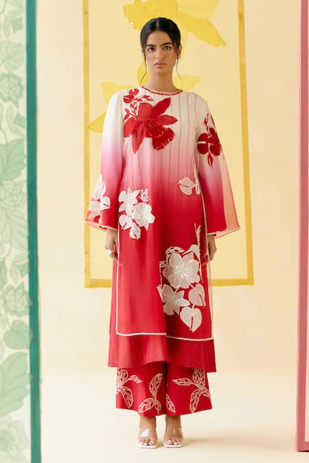 I Am Design Rose Applique Ombre Kurta Set 