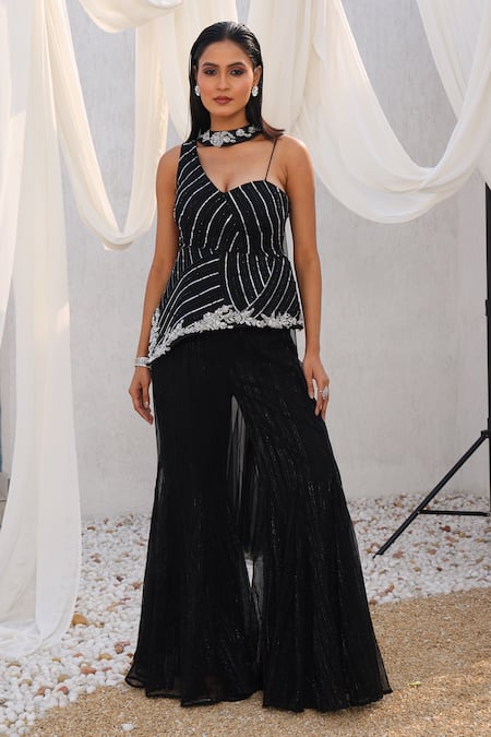 Meenagurnam Embroidered Peplum Top Sharara Set 