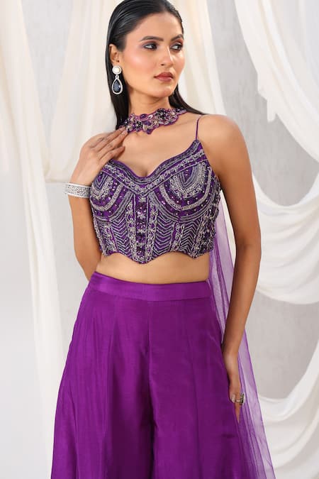 Shop_Meenagurnam_Purple Net Sequins, Stones Sweetheart Cutdana And Embellished Blouse Sharara Set _Online_at_Aza_Fashions