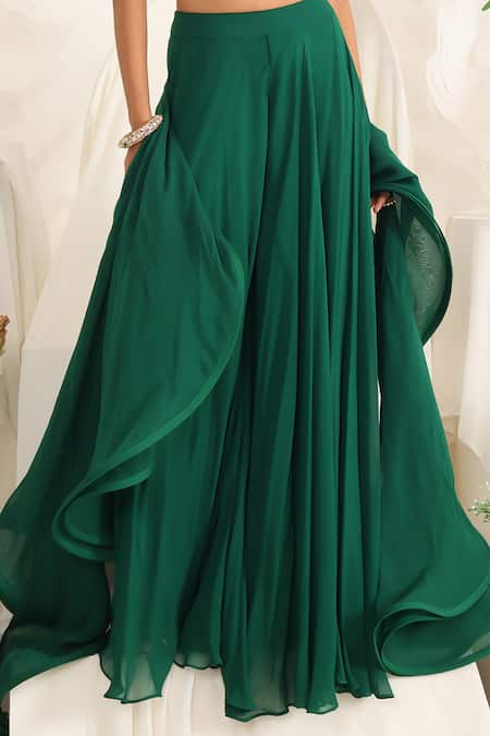 Meenagurnam_Green Net, Georgette Sequins, Embroidery Floral Embellished Blouse Sharara Set _Online_at_Aza_Fashions