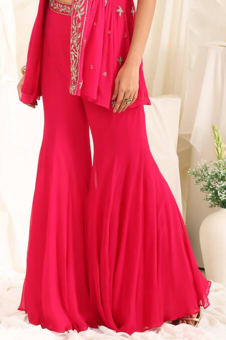 Meenagurnam Magenta Net, Georgette Sequins, Embroidery, Embellished Jacket Sharara Set Online at Aza Fashions Meenagurnam_Magenta Net, Georgette Sequins, Embroidery, Embellished Jacket Sharara Set _Online_at_Aza_Fashions