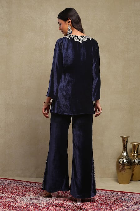 Dohr India Sequin Embroidered Velvet Top & Pant Set 