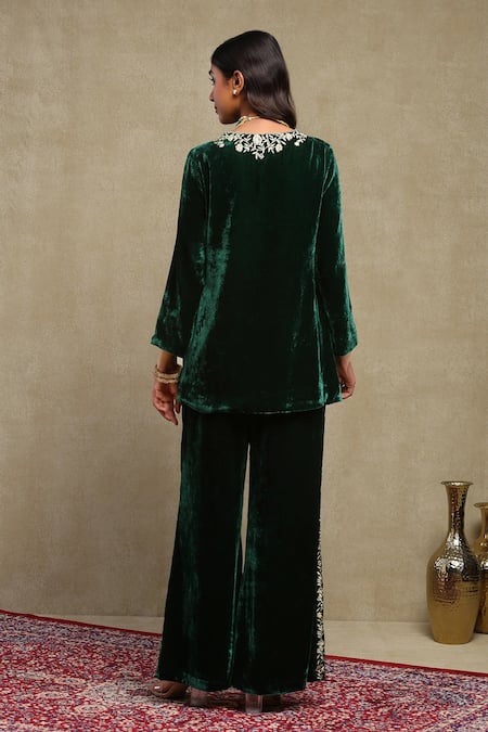 Dohr India Velvet Embroidered Top & Pant Set 